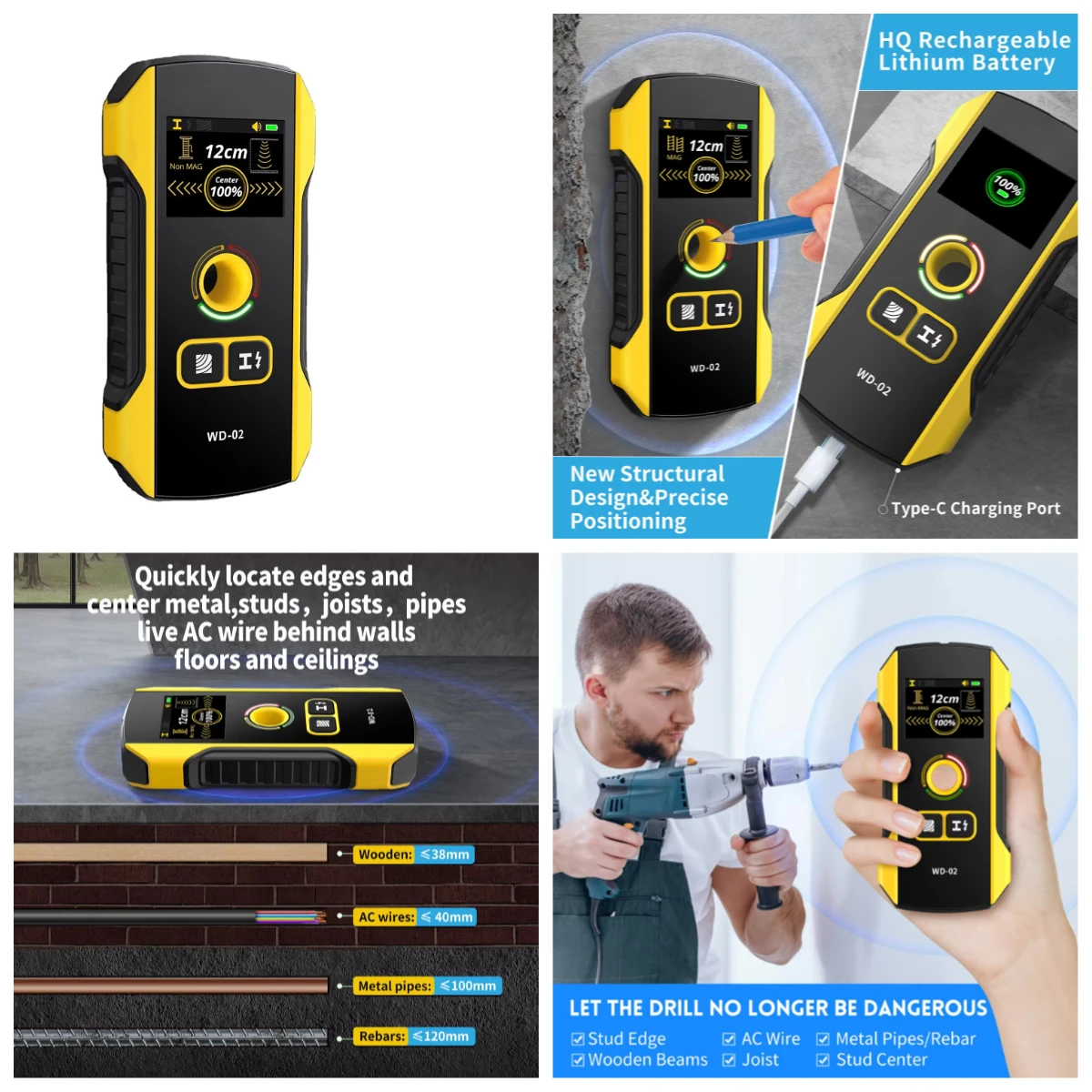 Multifunctional Portable Wall Detector High Precision for Load-bearing Wall Concealed Pipeline Wire Metal Detection