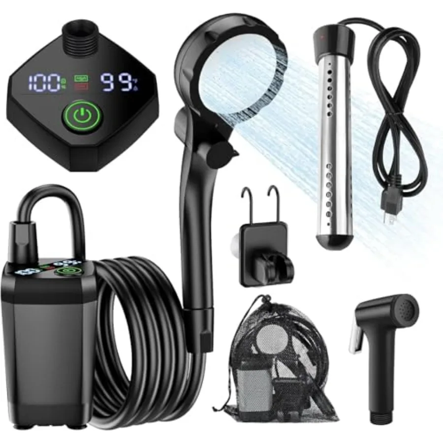 Portable Camping Shower, Long-Lasting 6000mAh Rechargeable Camping Shower with Sprayer Head, 4 Spray Modes, IPX7 Waterproof Out
Portable Camping Shower, Long-Lasting 6000mAh Rechargeable Camping Shower with Sprayer Head, 4 Spray Modes, IPX7 Waterproof Out