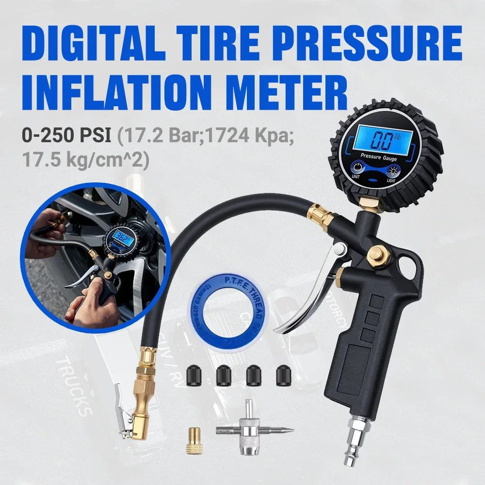 0-250 PSI Tyre Pressure Gauge TPMS Monitor Diagnostic Tool With Rubber Hose 0.1 LCD Display For Auto Car Bike Compressor
0-250 PSI Tyre Pressure Gauge TPMS Monitor Diagnostic Tool With Rubber Hose 0.1 LCD Display For Auto Car Bike Compressor