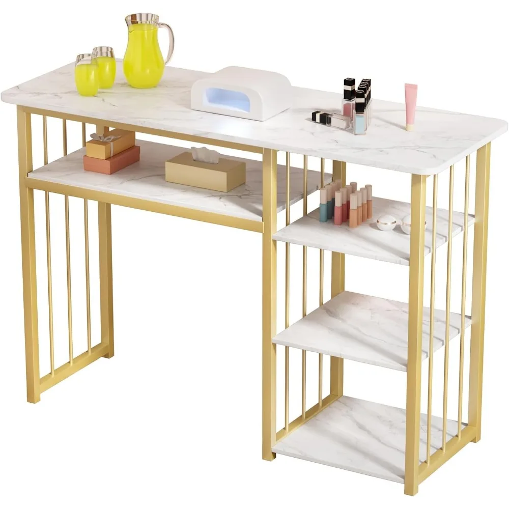 Portable manicure table nail desk, nail table beauty salon tech station with marbling texture, multi open shelves
Portable manicure table nail desk, nail table beauty salon tech station with marbling texture, multi open shelves