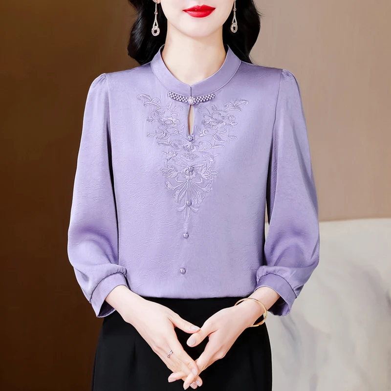 Women's Long Sleeve Shirt Imitation Silk Shirt Embroidery Shirt Fashion Summer Women Blouse 2025 Spring Summer
Women's Long Sleeve Shirt Imitation Silk Shirt Embroidery Shirt Fashion Summer Women Blouse 2025 Spring Summer