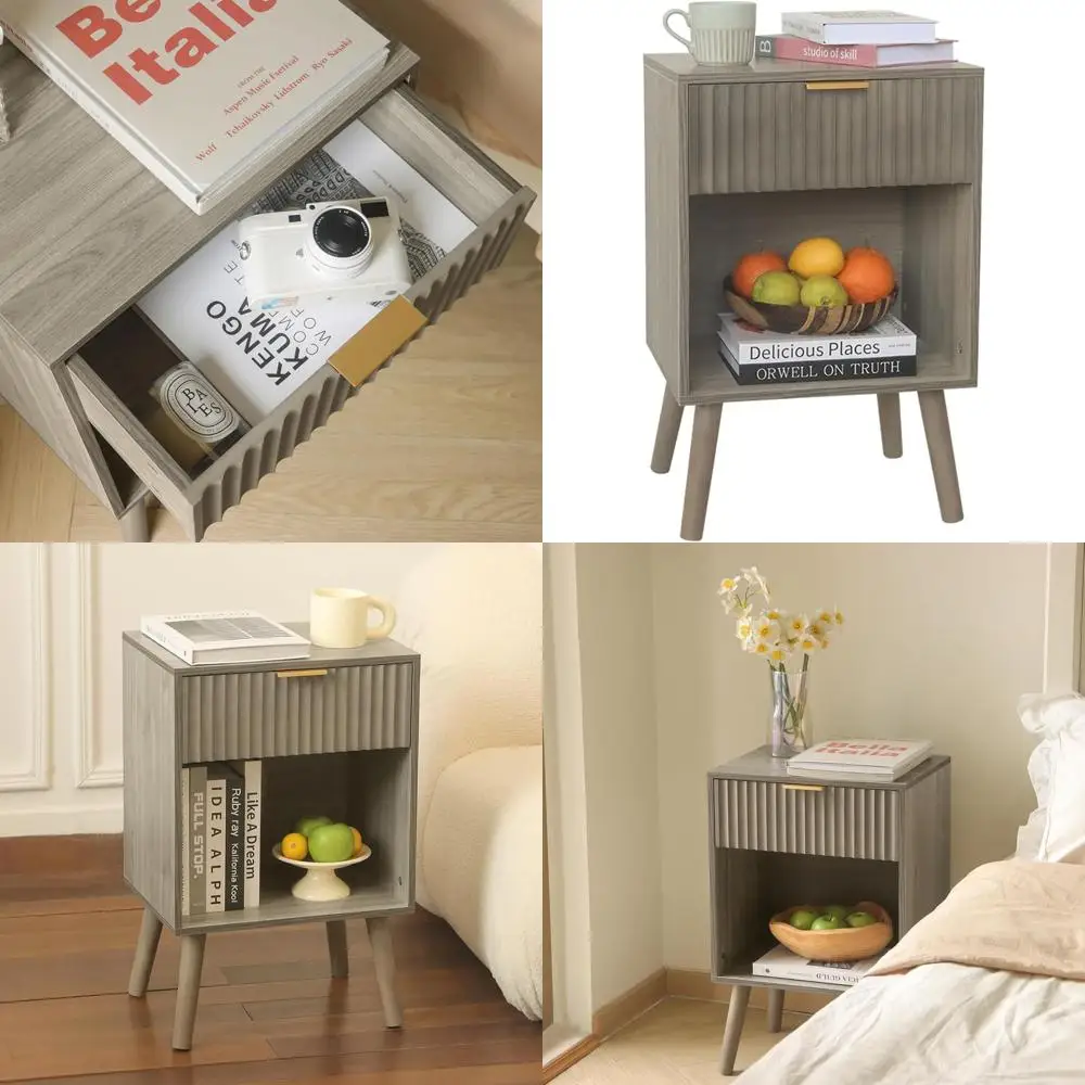 Mid-Century Modern Nightstand, Grey Wood Bedside Table with Drawer & Storage, Solid Wood Legs for Bedroom
Mid-Century Modern Nightstand, Grey Wood Bedside Table with Drawer & Storage, Solid Wood Legs for Bedroom