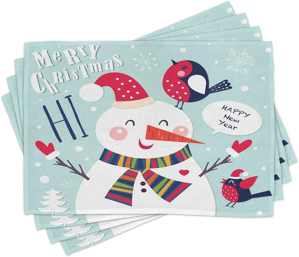 Christmas Place Mats Set of 4 Cheerful Merry Xmas with A Bird and Snowman Fun Winter Celebration Washable Fabric Placemats 4pc
Christmas Place Mats Set of 4 Cheerful Merry Xmas with A Bird and Snowman Fun Winter Celebration Washable Fabric Placemats 4pc