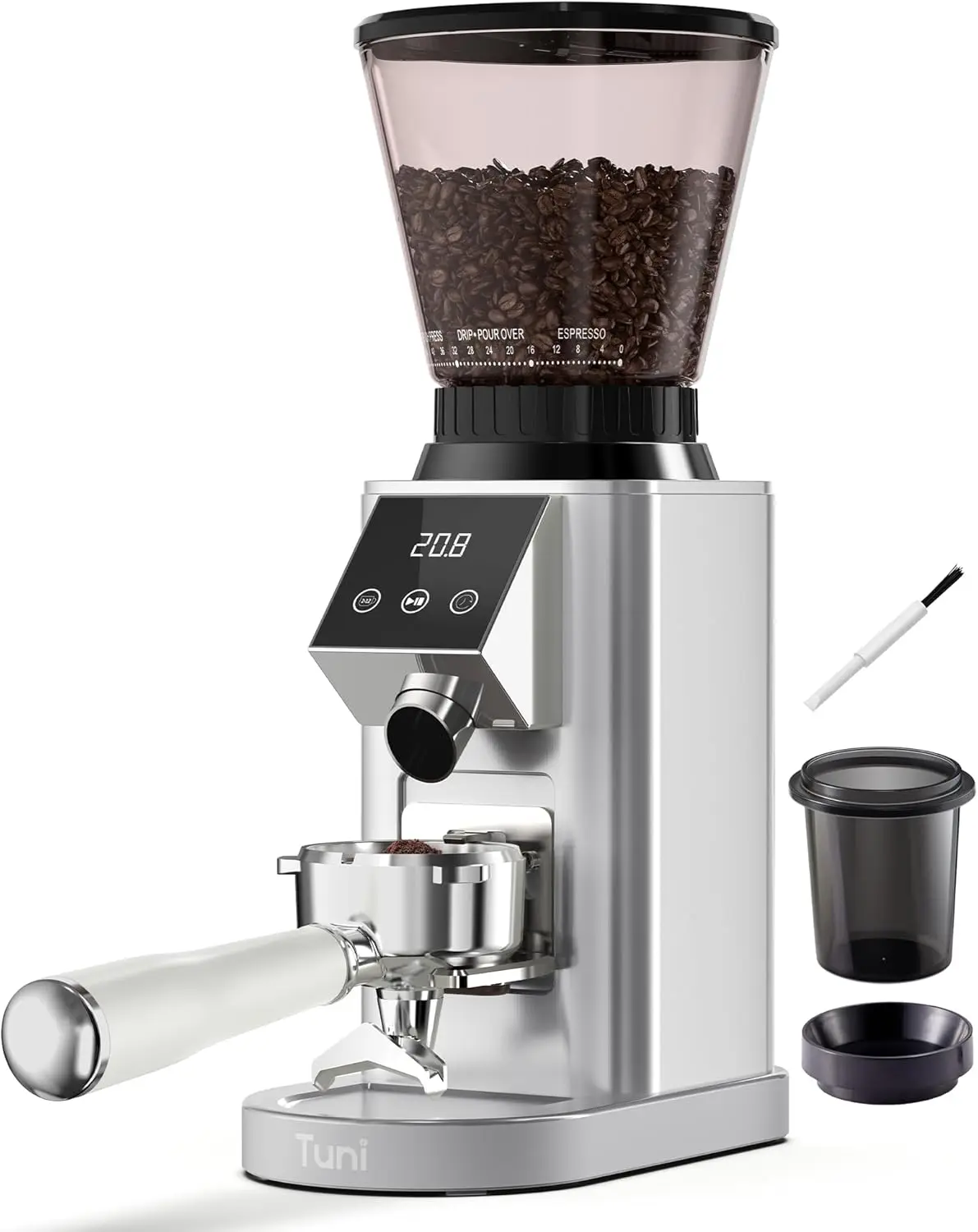 48-Setting Conical Burr Coffee Grinder, Anti-Static, LED Touchscreen for Espresso/Drip/Cold Brew/French Press, Silver
48-Setting Conical Burr Coffee Grinder, Anti-Static, LED Touchscreen for Espresso/Drip/Cold Brew/French Press, Silver