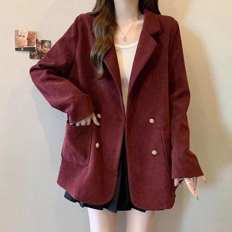 Corduroy Front Shoulder Suit Jacket Women's Large-size Spring, Autumn and Winter High-end Temperament Top 
Corduroy Front Shoulder Suit Jacket Women's Large-size Spring, Autumn and Winter High-end Temperament Top