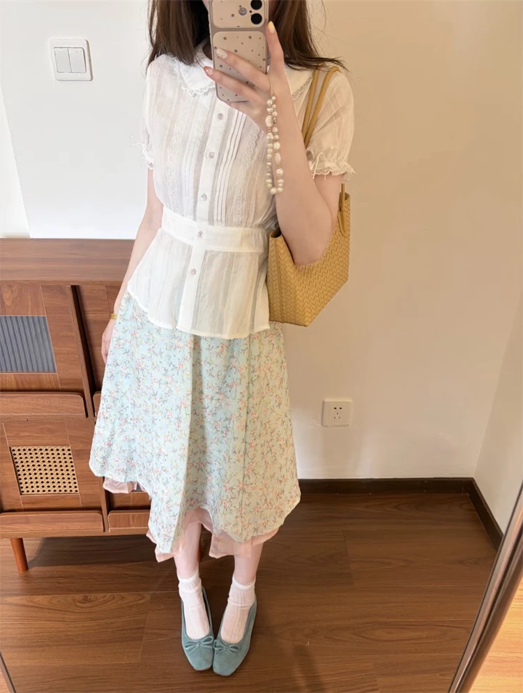 Sweet Style Floral Print Short Sleeve Shirt And Skirt Set Women's Summer Fashion Breathable High Waist Half Body Skirt
Sweet Style Floral Print Short Sleeve Shirt And Skirt Set Women's Summer Fashion Breathable High Waist Half Body Skirt