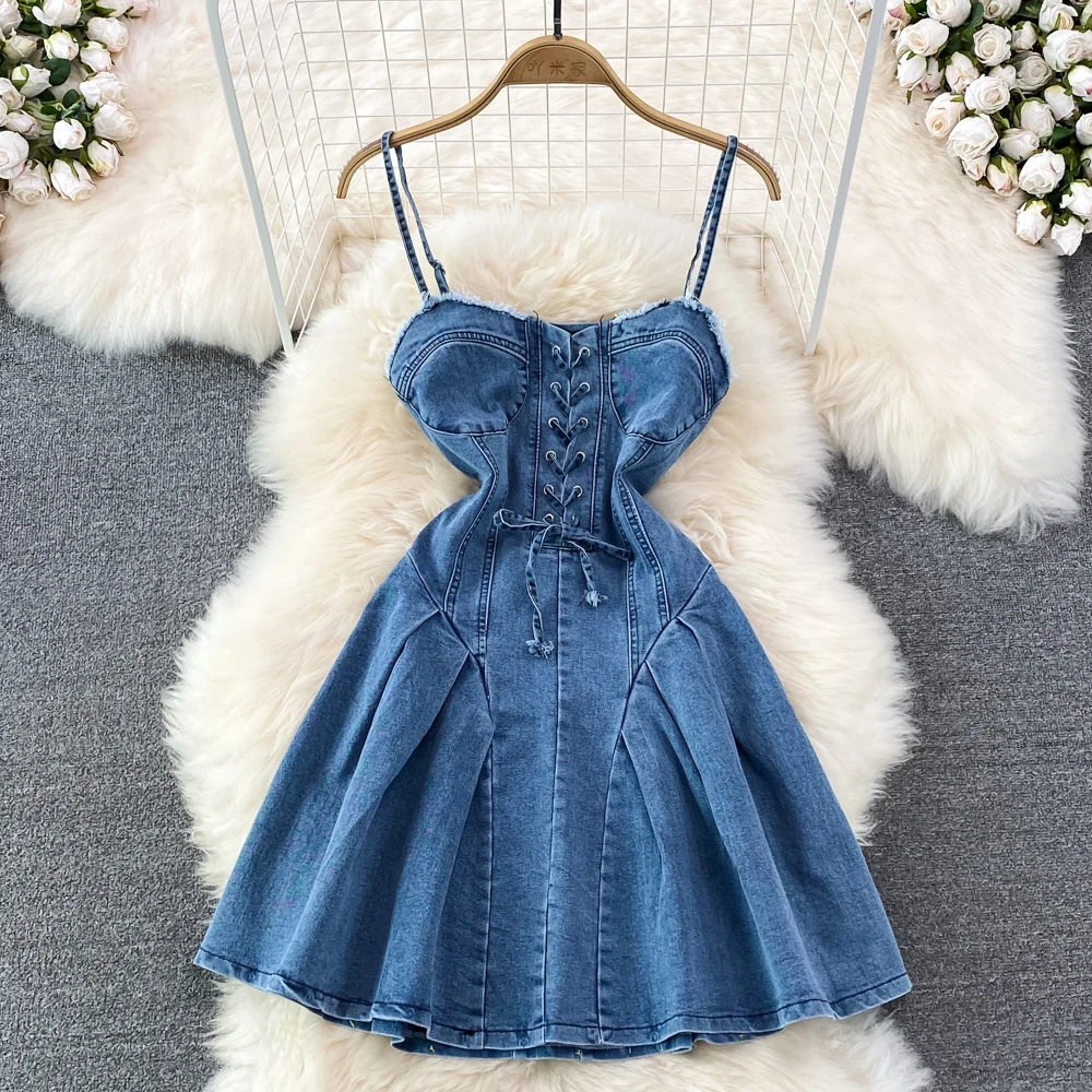 Spaghetti Strap Women Denim Dress Sexy Sleeveless Bandage Lace Up Slim A-Line Jean Dress 2023 New Summer Vestido
Spaghetti Strap Women Denim Dress Sexy Sleeveless Bandage Lace Up Slim A-Line Jean Dress 2023 New Summer Vestido
