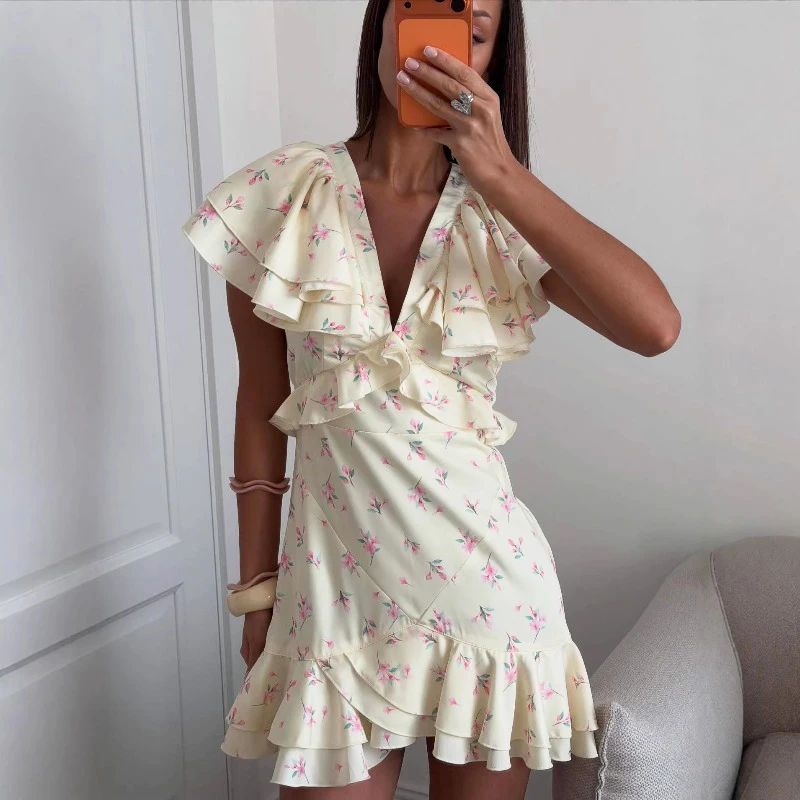 Talenza Elegant Printed Ruffle Dress Women's Summer Fashion Contrast V-Neck Patchwork Dress Vintage Party Women's Casual Dress
Talenza Elegant Printed Ruffle Dress Women's Summer Fashion Contrast V-Neck Patchwork Dress Vintage Party Women's Casual Dress