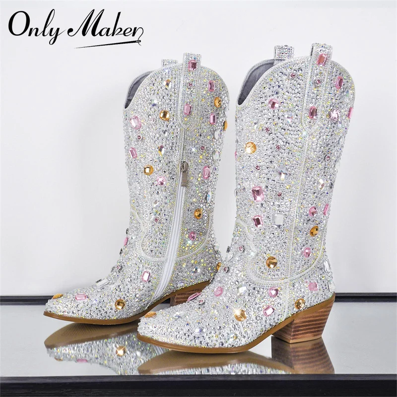 Onlymaker Women Sparkly Multi-colored Rhinestone Handmade Mid-calf Western Boots
Onlymaker Women Sparkly Multi-colored Rhinestone Handmade Mid-calf Western Boots