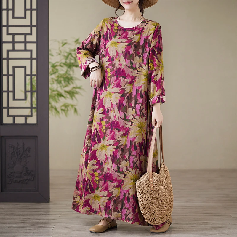 Anti-Aging Cotton Linen Print Loose Long Sleeve round Neck plus Size Dress for Women Spring Autumn Holiday Casual Comfortable
Anti-Aging Cotton Linen Print Loose Long Sleeve round Neck plus Size Dress for Women Spring Autumn Holiday Casual Comfortable
