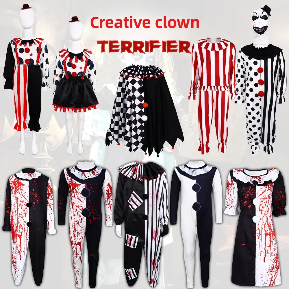 Terrifier 2 Art The Clown Cosplay Halloween Costume Mask Bloody Joker Suit Kids Adult Party Disguise Role Play Jumpsuit Outfit
Terrifier 2 Art The Clown Cosplay Halloween Costume Mask Bloody Joker Suit Kids Adult Party Disguise Role Play Jumpsuit Outfit