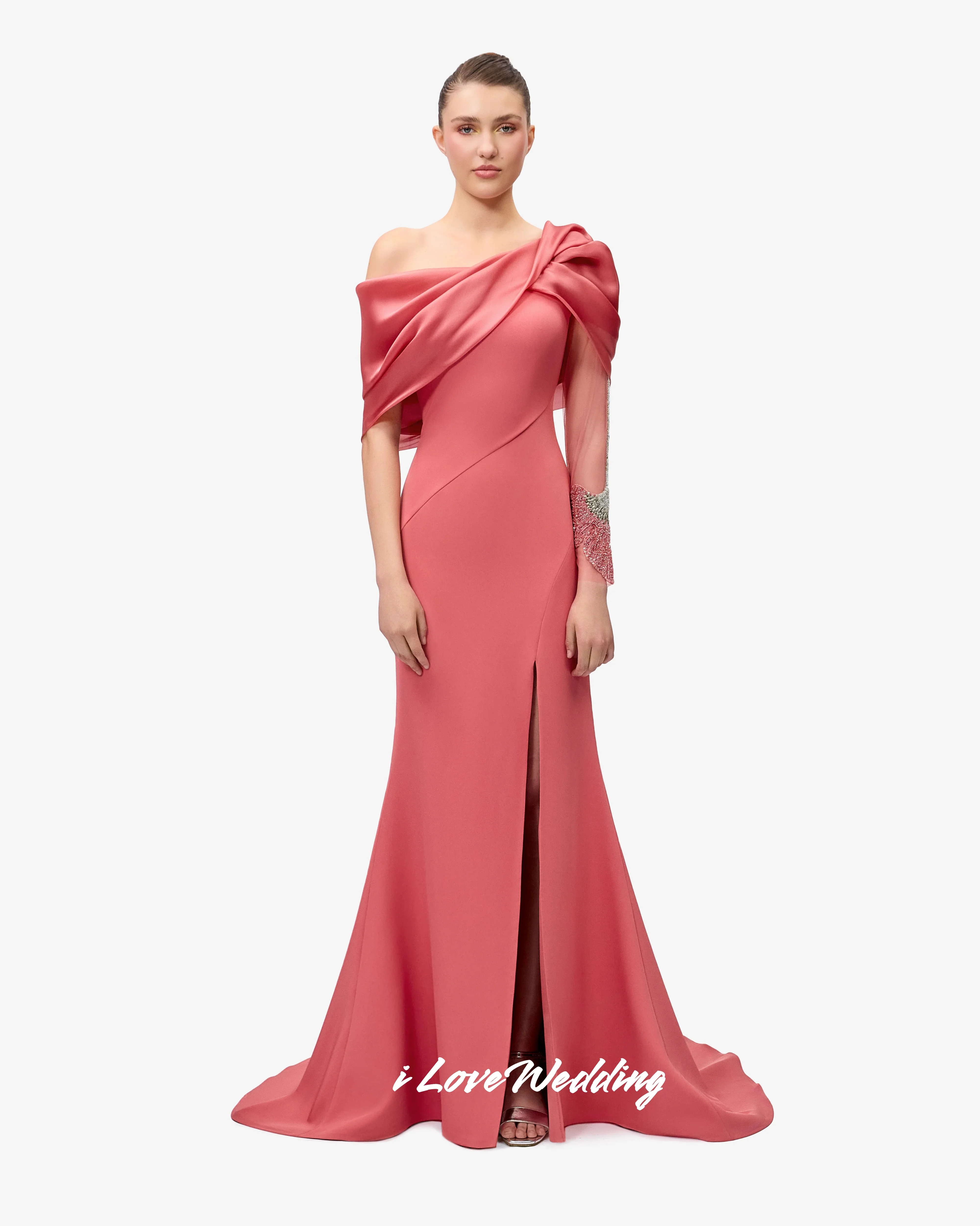 Woman Off Shoulder Evening Dress 2025 Beading Mermaid Side Split Floor-Length Sweep Train Pleated Wedding Party Dress Customized
Woman Off Shoulder Evening Dress 2025 Beading Mermaid Side Split Floor-Length Sweep Train Pleated Wedding Party Dress Customized