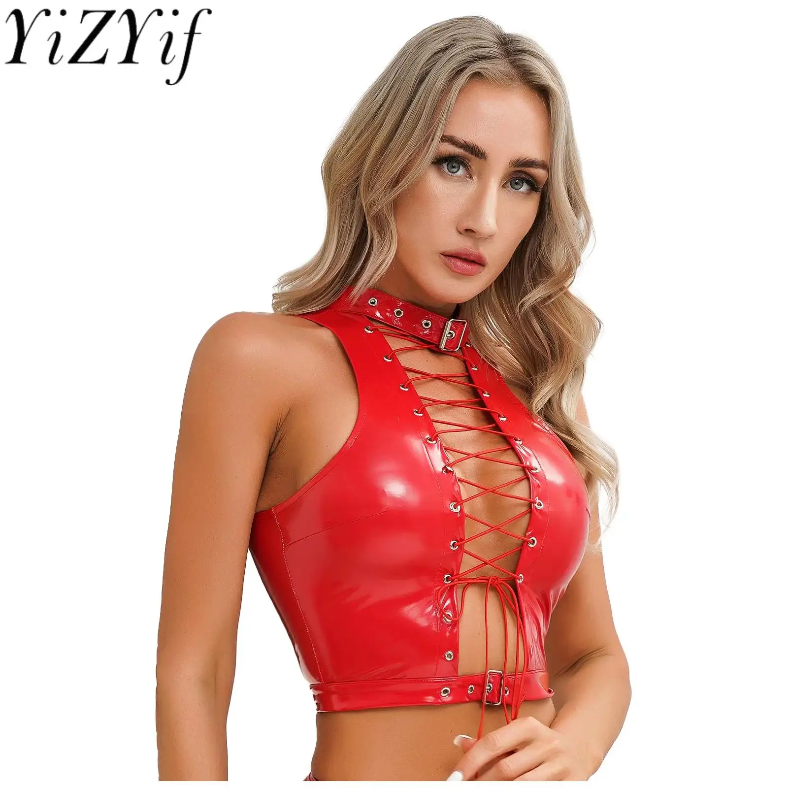 Womens Leather Vest Gothic Steampunk Wet Look Hollow Out T-shirt Slim Bodycon Streetwear Sleeveless Crop Top Party Clubwear
Womens Leather Vest Gothic Steampunk Wet Look Hollow Out T-shirt Slim Bodycon Streetwear Sleeveless Crop Top Party Clubwear