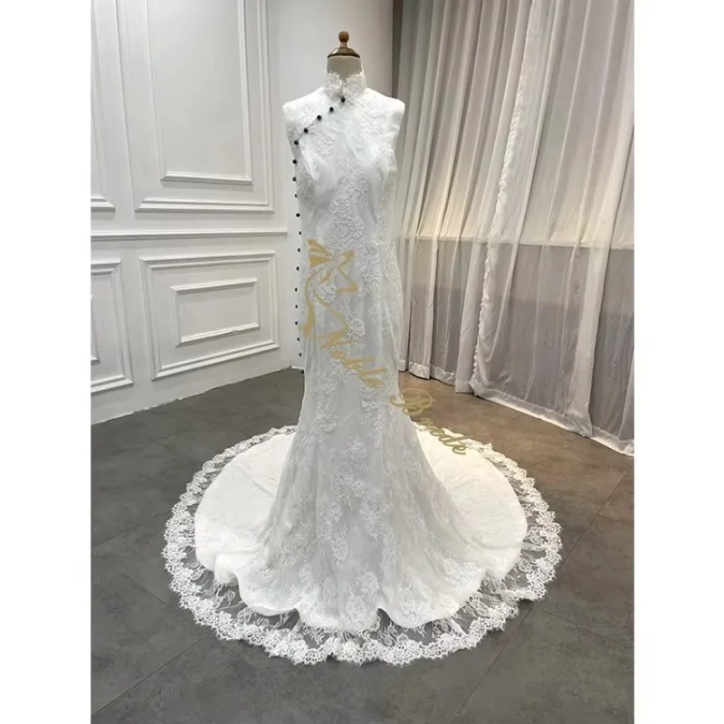 Wholesale Traditional Chinese Wedding Dresses Custom Halter Collar Sheath Embroidered Lace Mermaid Bridal Real Qipao Cheongsam
Wholesale Traditional Chinese Wedding Dresses Custom Halter Collar Sheath Embroidered Lace Mermaid Bridal Real Qipao Cheongsam