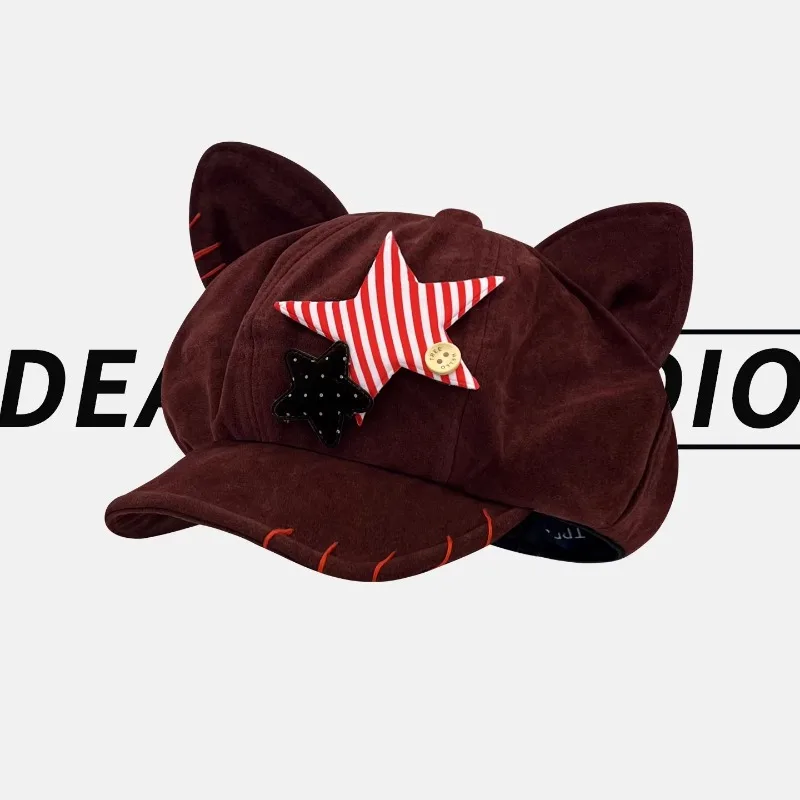 Японские ретро-береты с нашивкой в виде звезды и кошачьими ушками, Y2K, весна-осень, новая модная универсальная модель, визуально уменьшающая лицо, кепки-газетчики для женщин
Японские ретро-береты с нашивкой в виде звезды и кошачьими ушками, Y2K, весна-осень, новая модная универсальная модель, визуально уменьшающая лицо, кепки-газетчики для женщин