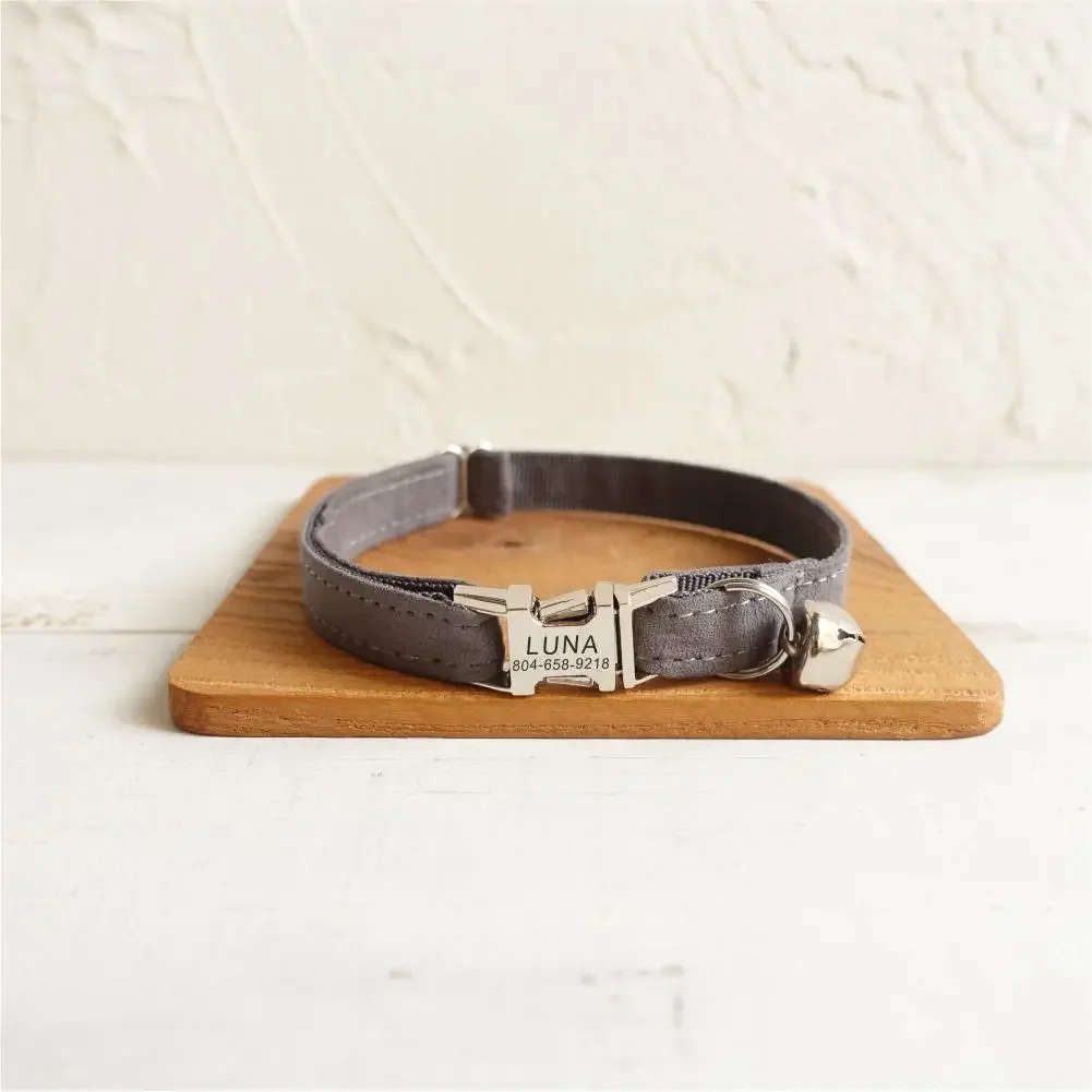 Personalized Cat Collar with Free Engraving, Matching Pet Leash,Customzied Contacts Metal Buckle, Grey Velvet Small Pet Collar
Personalized Cat Collar with Free Engraving, Matching Pet Leash,Customzied Contacts Metal Buckle, Grey Velvet Small Pet Collar