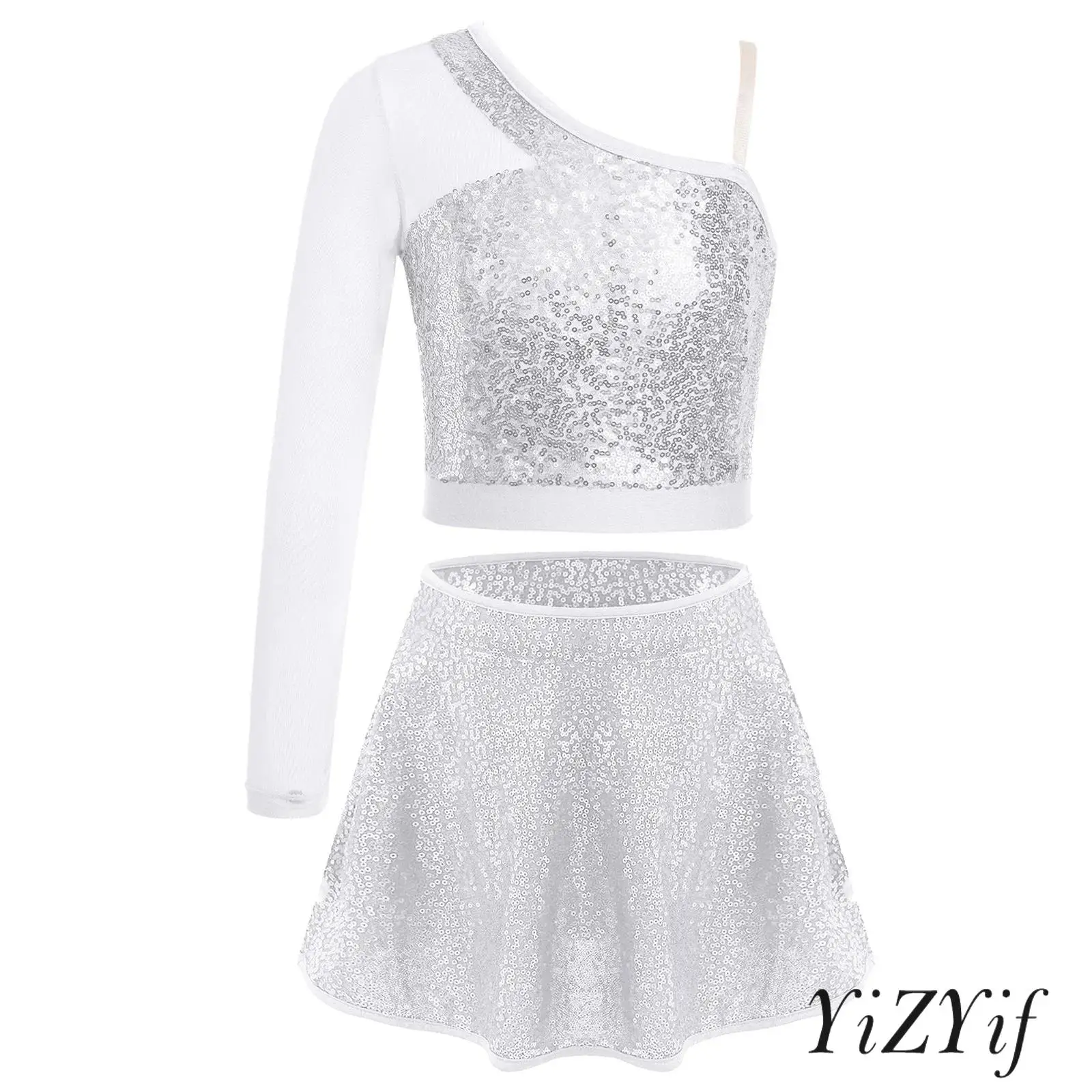 Kids Girls Eye-Catching Dance Costume Set One Shoulder Top with Elastic Waist Pants Sequin for Birthday Jazz Latin Dance Shows
Kids Girls Eye-Catching Dance Costume Set One Shoulder Top with Elastic Waist Pants Sequin for Birthday Jazz Latin Dance Shows