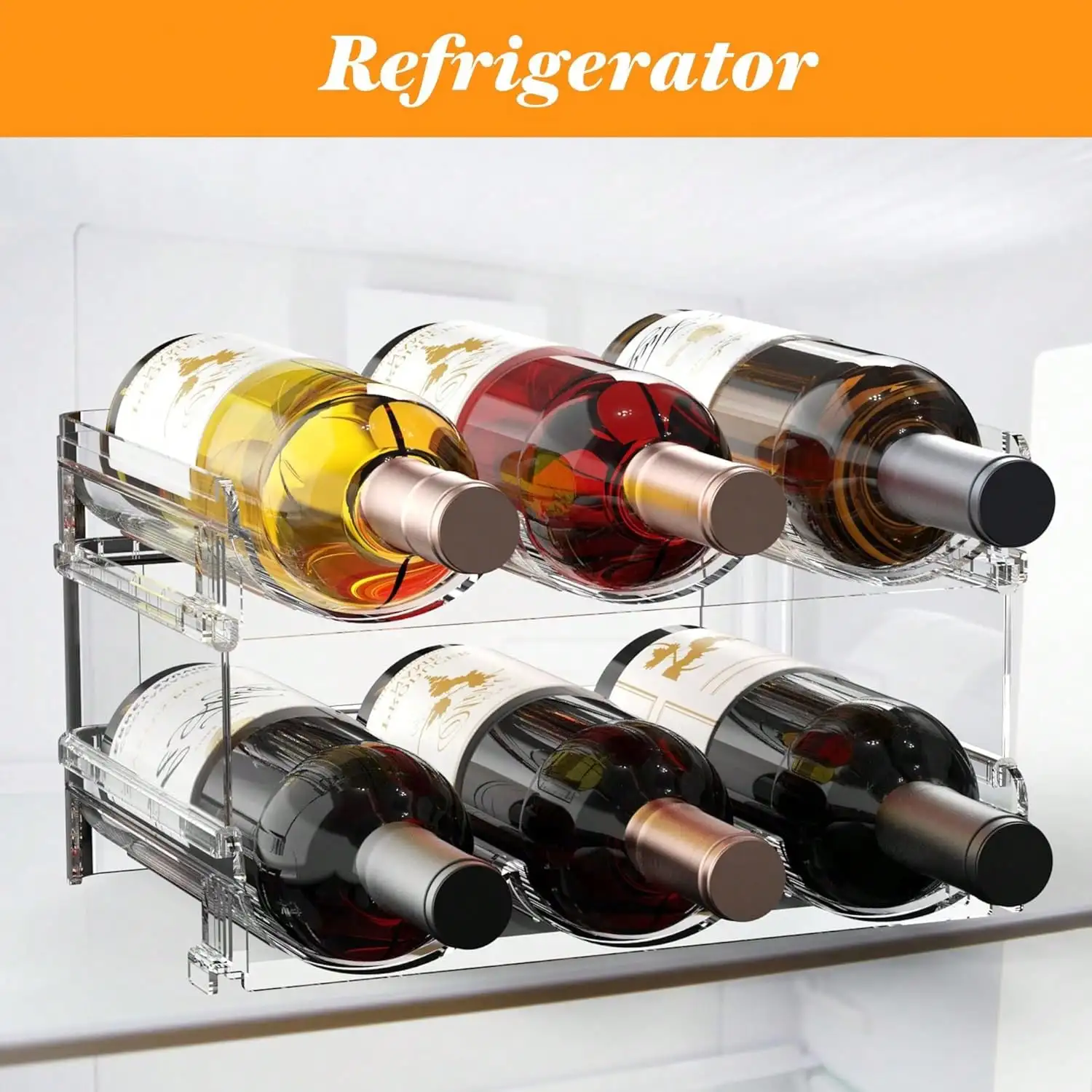 Plastic Stackable Wine Rack Refrigerator, 2 Tier Large Capacity Bottle Organizer Cabinet,-Standing Bottle Storage Rack Fridge, Countertop, Pantry, Freezer, Hold 6 Bottles
Plastic Stackable Wine Rack Refrigerator, 2 Tier Large Capacity Bottle Organizer Cabinet,-Standing Bottle Storage Rack Fridge, Countertop, Pantry, Freezer, Hold 6 Bottles