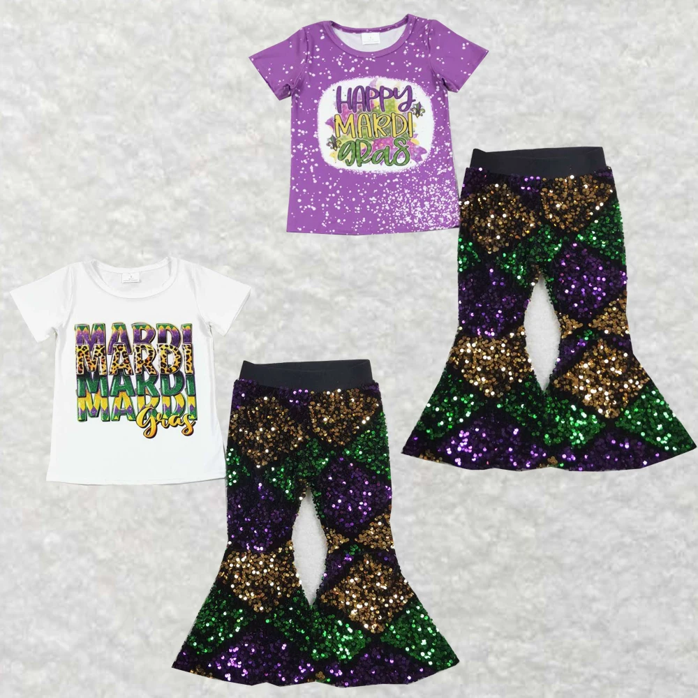 Wholesale hot sale for baby girls clothes letter white short-sleeved top purple yellow green diamond plaid sequined trousers
Wholesale hot sale for baby girls clothes letter white short-sleeved top purple yellow green diamond plaid sequined trousers