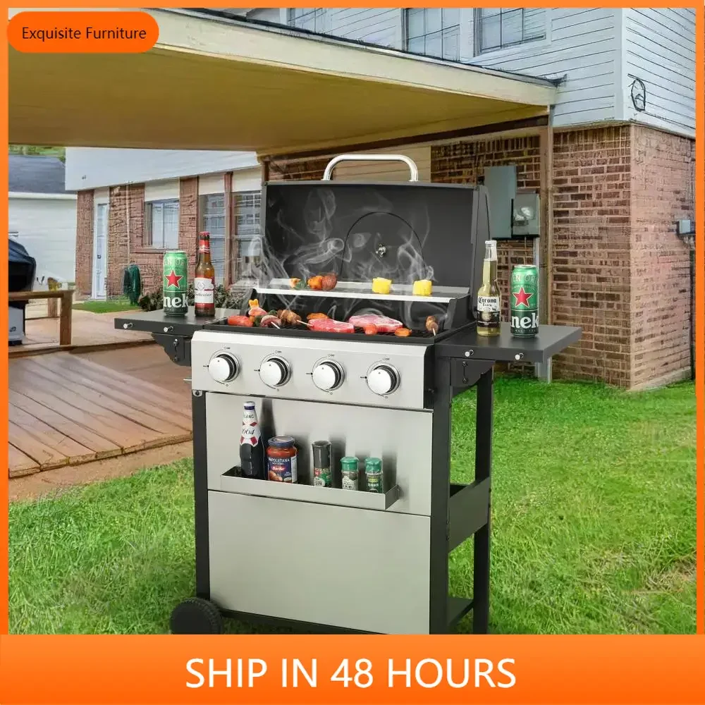 4-Burner Propane Gas BBQ Grill, 34200BTU Output With Wire Enamel Cooking Grids For Outdoor Barbecue, Foldable Side Table
4-Burner Propane Gas BBQ Grill, 34200BTU Output With Wire Enamel Cooking Grids For Outdoor Barbecue, Foldable Side Table
