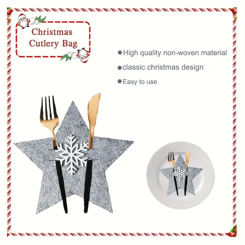 12pcs Christmas Five Pointed Star Cutlery Holder Thicken Grey Felt Cutlery Holder Creative Christmas Tableware Decorative Cover
12pcs Christmas Five Pointed Star Cutlery Holder Thicken Grey Felt Cutlery Holder Creative Christmas Tableware Decorative Cover