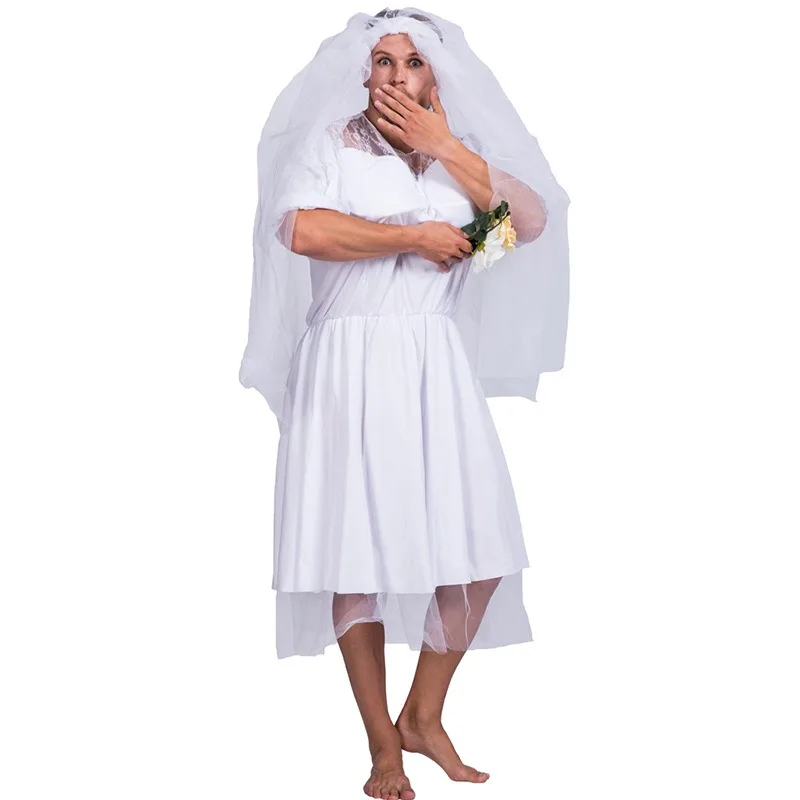 Funny Male Bride Cosplay Costume Men Cross-Dressing Wedding Dress with Veil for Bar Event Halloween Carnival Parties Stage Show
Funny Male Bride Cosplay Costume Men Cross-Dressing Wedding Dress with Veil for Bar Event Halloween Carnival Parties Stage Show