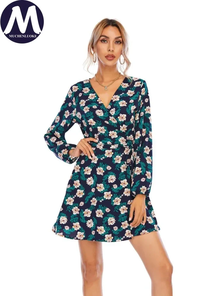 Women's Casual V-Neck Dress, Lace Up, Flower Printed Dress, Office Lady Fashion, Long Sleeve Short Skirt, Spring, Summer, New
Women's Casual V-Neck Dress, Lace Up, Flower Printed Dress, Office Lady Fashion, Long Sleeve Short Skirt, Spring, Summer, New