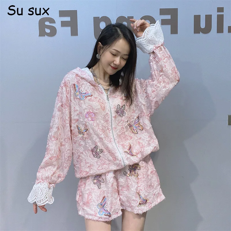 Sequins Butterfly Pattern Hooded Oversized Short Pant Sets Woman 2026 Summer Zipper Flare Sleeve Tops 2 Piece Sets Streetwears
Sequins Butterfly Pattern Hooded Oversized Short Pant Sets Woman 2026 Summer Zipper Flare Sleeve Tops 2 Piece Sets Streetwears