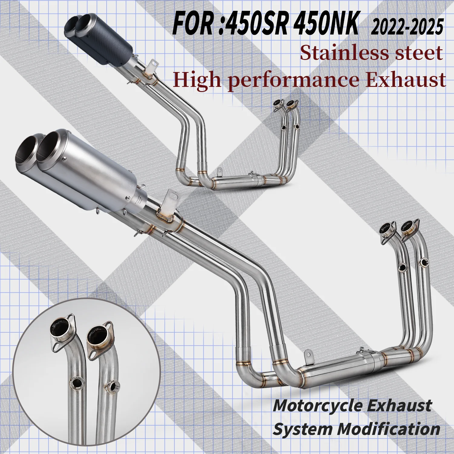 AB For 450SR 450NK 2022-2025yr stainless Motorcycle Exhaust front Link Pipe Escape Moto Muffler full system Dual Outlet Muffler
AB For 450SR 450NK 2022-2025yr stainless Motorcycle Exhaust front Link Pipe Escape Moto Muffler full system Dual Outlet Muffler