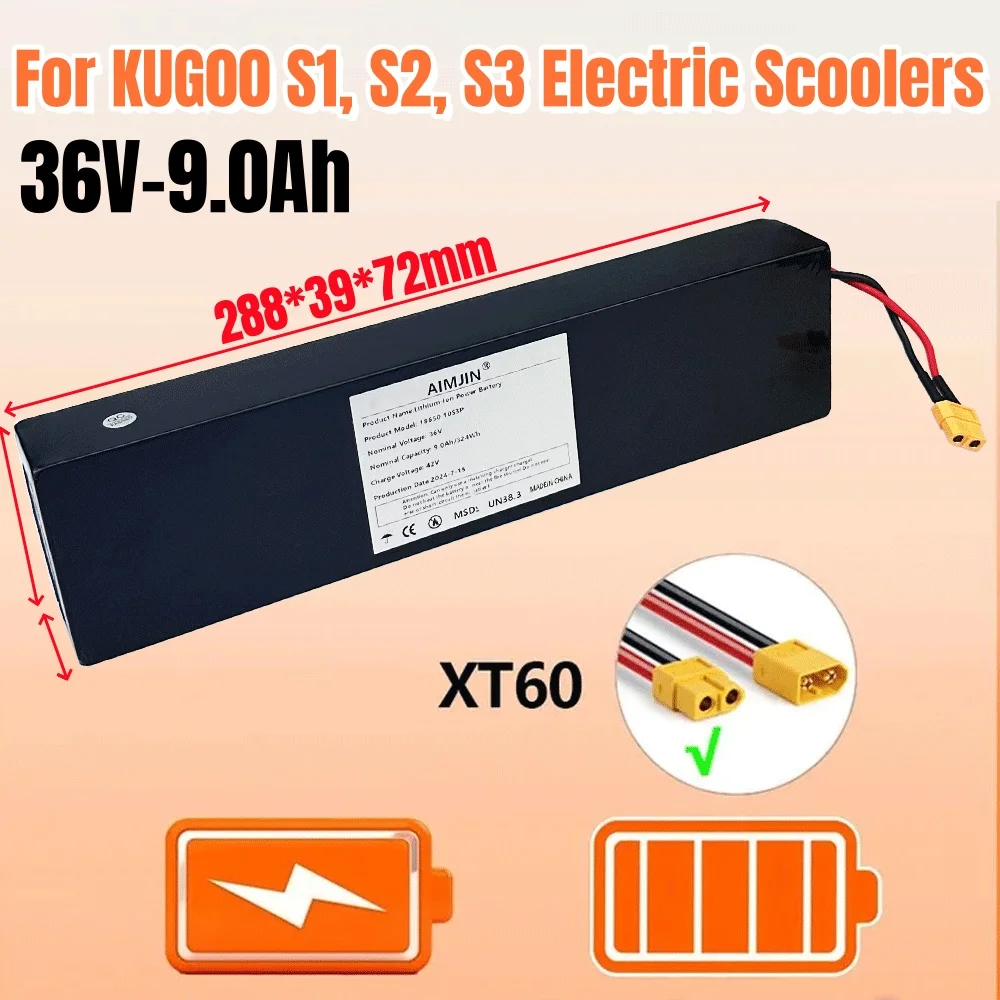 36V 10S3P 9000MAH 18650 Lithium Battery 250W-500W 42V 9.0ah Suitable For KUGOO S1, S2, S3 Electric Scooters Customizable Plug
36V 10S3P 9000MAH 18650 Lithium Battery 250W-500W 42V 9.0ah Suitable For KUGOO S1, S2, S3 Electric Scooters Customizable Plug