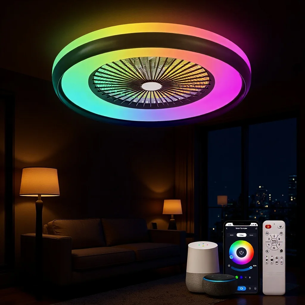 Bedroom and living room with RGB LED 3-color dimmable ceiling fan lights, equipped with remote control
Bedroom and living room with RGB LED 3-color dimmable ceiling fan lights, equipped with remote control