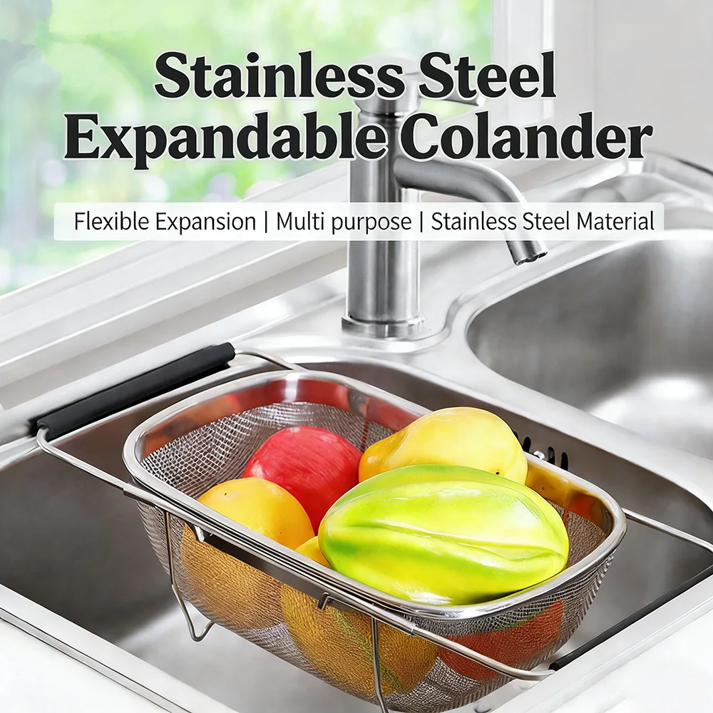 Stainless Steel Retractable Drain Basket Rubber Grip Handles Oval Colander Sink Vegetables Draining Rack Home Storage Basket
Stainless Steel Retractable Drain Basket Rubber Grip Handles Oval Colander Sink Vegetables Draining Rack Home Storage Basket