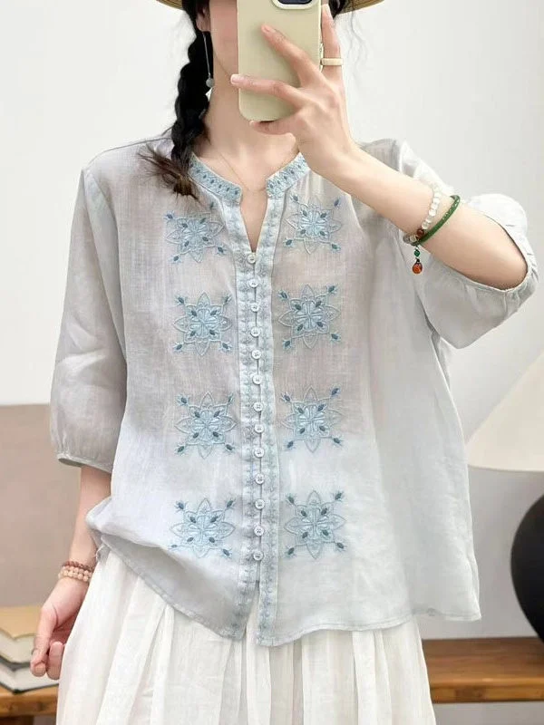 Elegant Embroidered V-Neck Shirt Women's Loose Fit Casual Versatile Single Button Summer 2026 Fashion Retro Style Breathable
Elegant Embroidered V-Neck Shirt Women's Loose Fit Casual Versatile Single Button Summer 2026 Fashion Retro Style Breathable