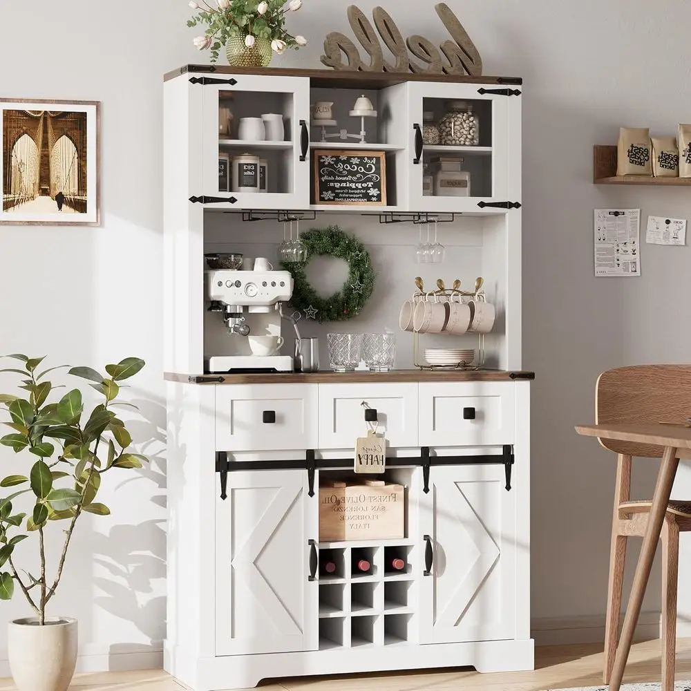 Large Kitchen Pantry Cabinet with Sliding Barn Door, 72 Tall White Storage Buffet with 3 Drawers, Wine & Glass Rack for Dining A
Large Kitchen Pantry Cabinet with Sliding Barn Door, 72 Tall White Storage Buffet with 3 Drawers, Wine & Glass Rack for Dining A