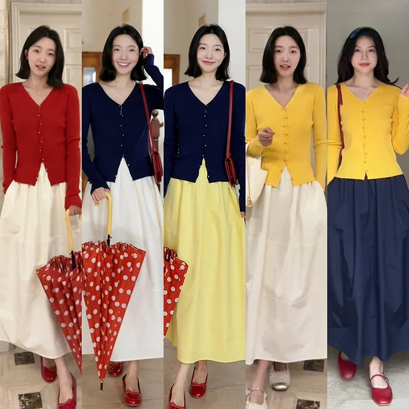 Универсальный шерстяной кардиган и юбка с завышенной талией для стройности, повседневный осенний модный комплект для женщин
Универсальный шерстяной кардиган и юбка с завышенной талией для стройности, повседневный осенний модный комплект для женщин