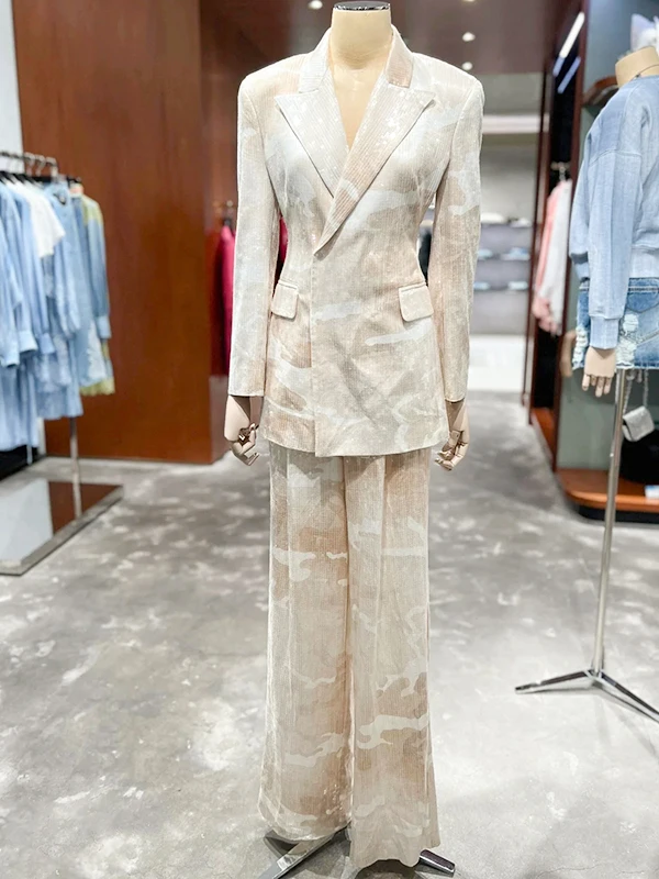 Camouflage Shiny Sequin Straight Shoulder Versatile Suit Outerwear Slimming High Waist Wide Leg Pants Long Set Winter
Camouflage Shiny Sequin Straight Shoulder Versatile Suit Outerwear Slimming High Waist Wide Leg Pants Long Set Winter