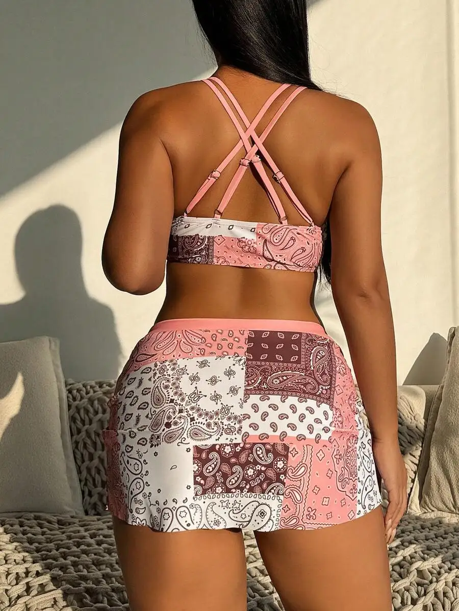 Women Paisley Print Patchwork Halter Bikini Set For Beach Summer
Women Paisley Print Patchwork Halter Bikini Set For Beach Summer