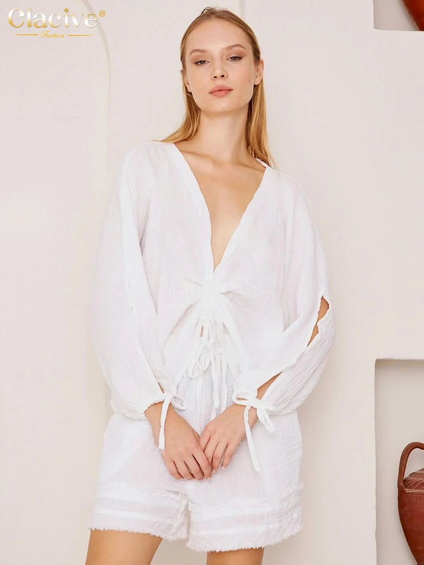 Clacive Fashion Loose White Cotton Women Two Pieces Set 2025 Sexy Long Sleeve Shirt With High Waist Shorts Set Female Streetwear
Clacive Fashion Loose White Cotton Women Two Pieces Set 2025 Sexy Long Sleeve Shirt With High Waist Shorts Set Female Streetwear