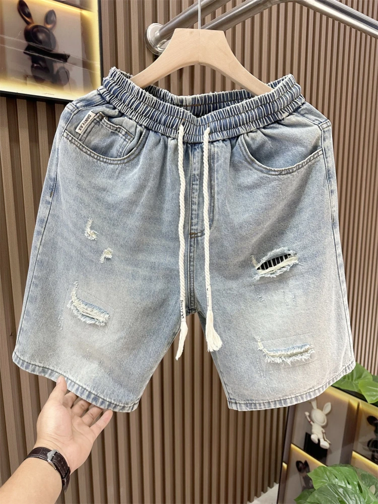 Summer 2025 Men's Fashion Casual Denim Shorts Trendy Hole-Washed Five-Point Pants Straight Leg Drawstring Waist Breathable
Summer 2025 Men's Fashion Casual Denim Shorts Trendy Hole-Washed Five-Point Pants Straight Leg Drawstring Waist Breathable