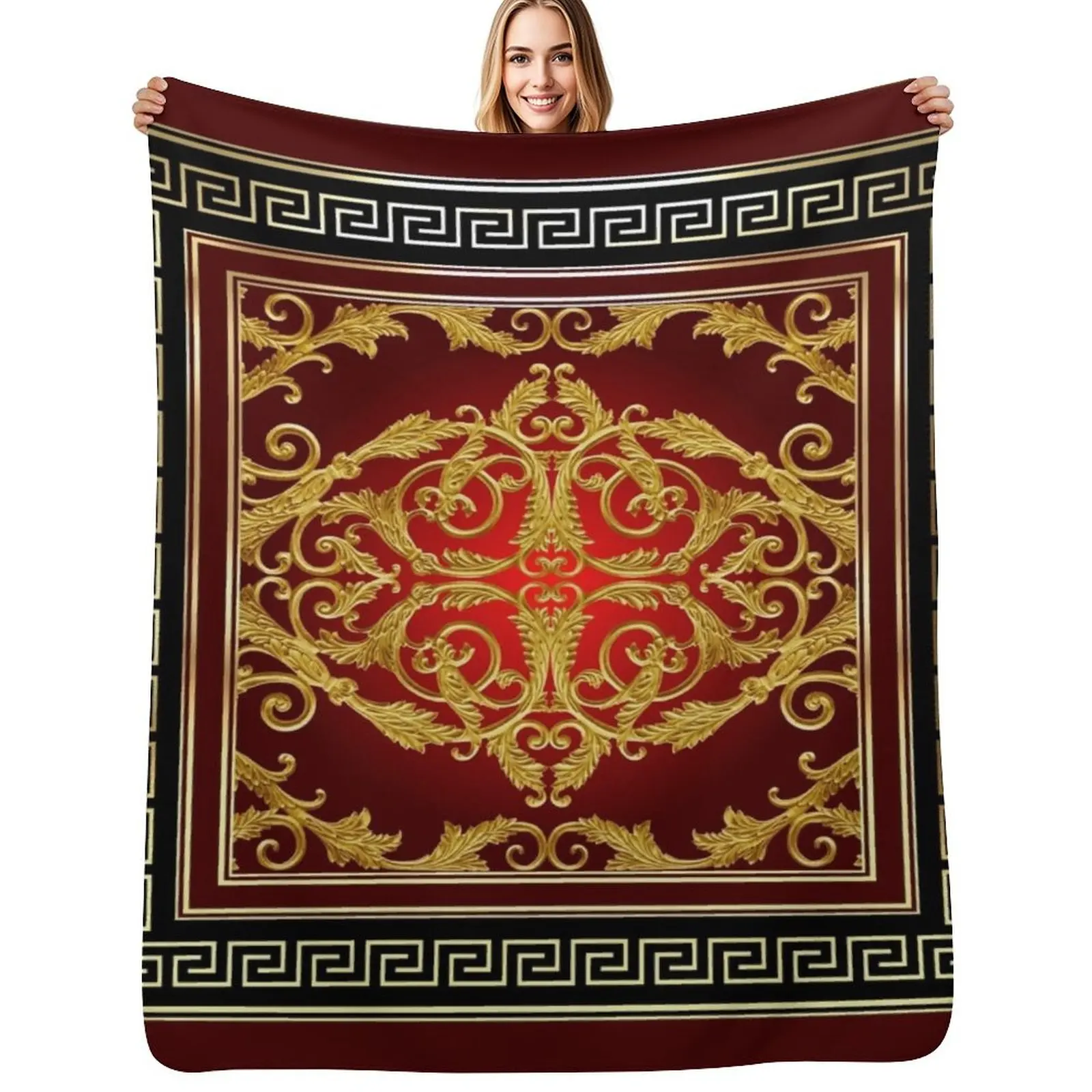 Greek Keys Maroon Gold Black Baroque Throw Blanket Breathable Lightweight Blanket for Adults Kids
Greek Keys Maroon Gold Black Baroque Throw Blanket Breathable Lightweight Blanket for Adults Kids