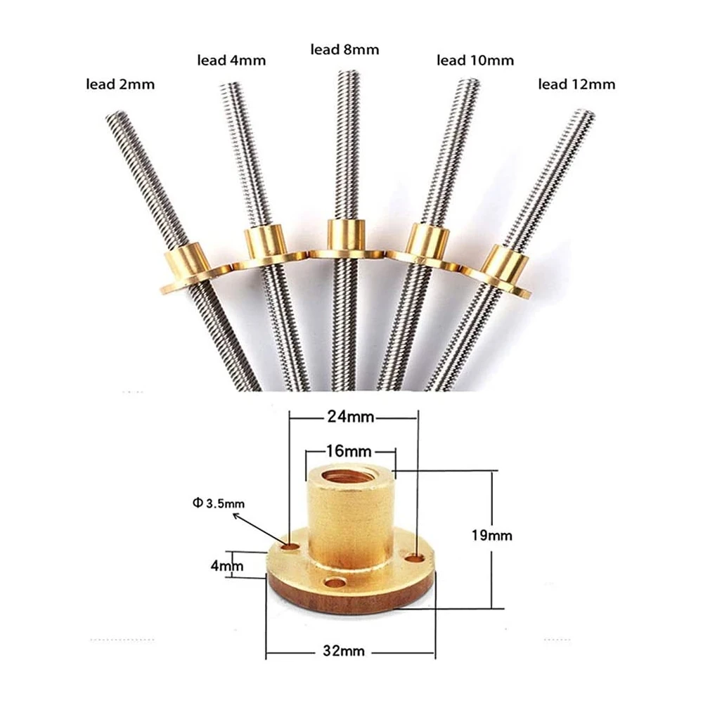 T10 Lead Screw stainless steel trapezoidal screw brass Nut Pitch 2mm/3mm Lead 2mm/8mm/10mm/12mm 3D Printer Trapezoidal Rod 300mm
T10 Lead Screw stainless steel trapezoidal screw brass Nut Pitch 2mm/3mm Lead 2mm/8mm/10mm/12mm 3D Printer Trapezoidal Rod 300mm