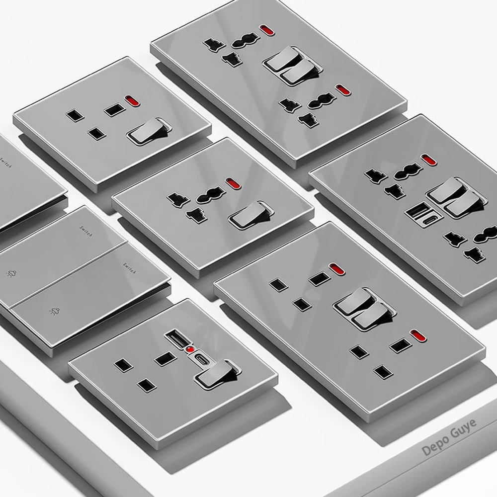 Grey Glass Wall Square Switch Panel EU UK Standard 16a Socket Large Panel Wall Light Switch Usb TypeC Socket Net TV Tel Socket
Grey Glass Wall Square Switch Panel EU UK Standard 16a Socket Large Panel Wall Light Switch Usb TypeC Socket Net TV Tel Socket