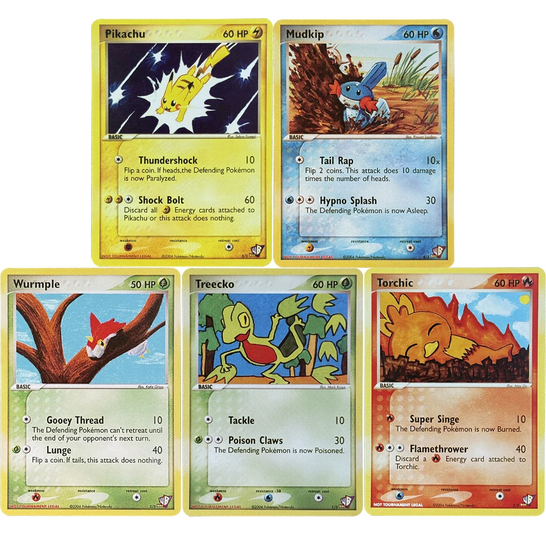 5Pcs/set Diy 2004 Pokemon WB! Poke Card Creator Pikachu Mudkip Torchic Wurmple Treecko PTCG Collection P.M. Card
5Pcs/set Diy 2004 Pokemon WB! Poke Card Creator Pikachu Mudkip Torchic Wurmple Treecko PTCG Collection P.M. Card