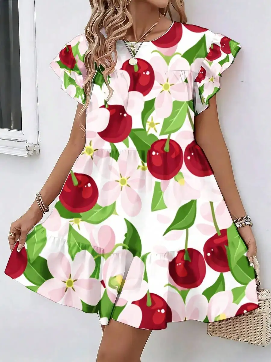 Casual Summer Women Dress Cherry Flower Print Round Neck Loose Babydoll Dress For Beach Daily Wear
Casual Summer Women Dress Cherry Flower Print Round Neck Loose Babydoll Dress For Beach Daily Wear