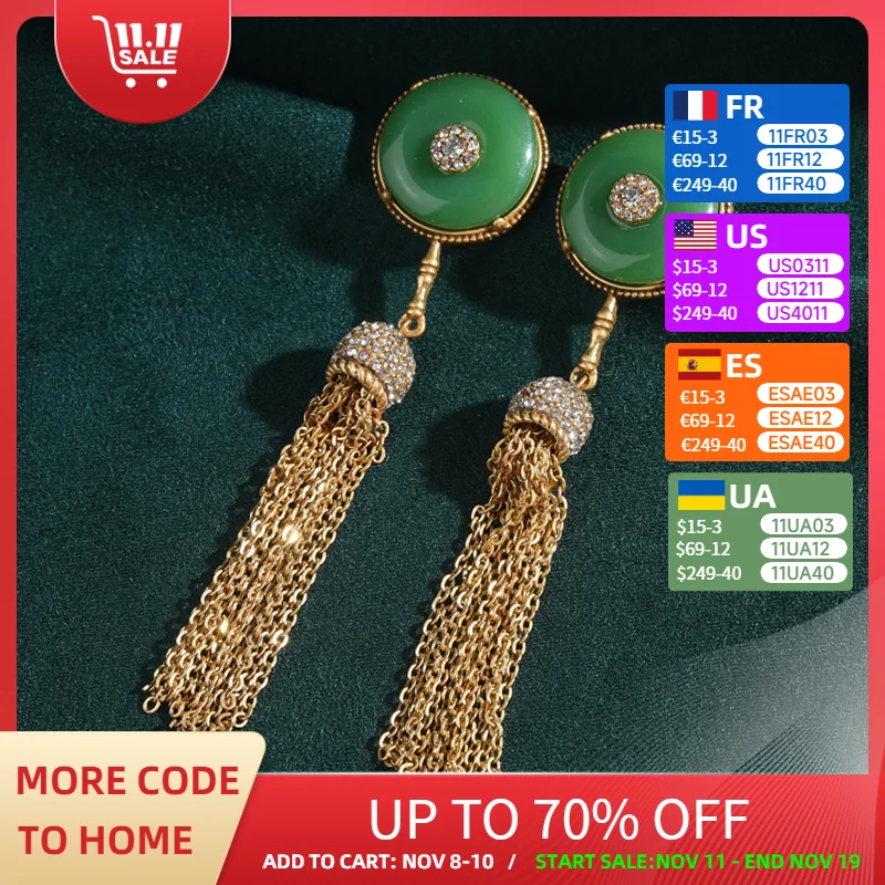  Vintage Long Green Earrings Jade Gold Color Chain Tassel Woman Retro Antique Elegant Luxury Designer Daily Formal 2025
Vintage Long Green Earrings Jade Gold Color Chain Tassel Woman Retro Antique Elegant Luxury Designer Daily Formal 2025