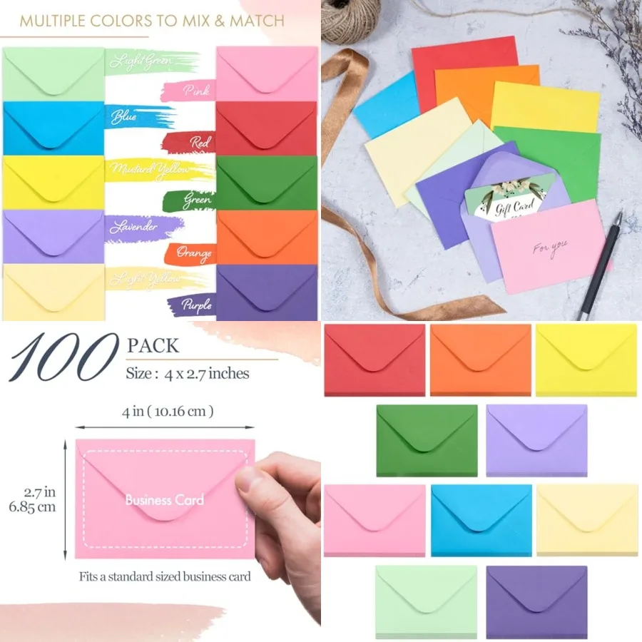 Gift Card Envelopes - Gummed 100-Count Mini Envelopes, Paper Business Card Envelopes, Bulk Tiny Envelope Pockets for Small Note
Gift Card Envelopes - Gummed 100-Count Mini Envelopes, Paper Business Card Envelopes, Bulk Tiny Envelope Pockets for Small Note