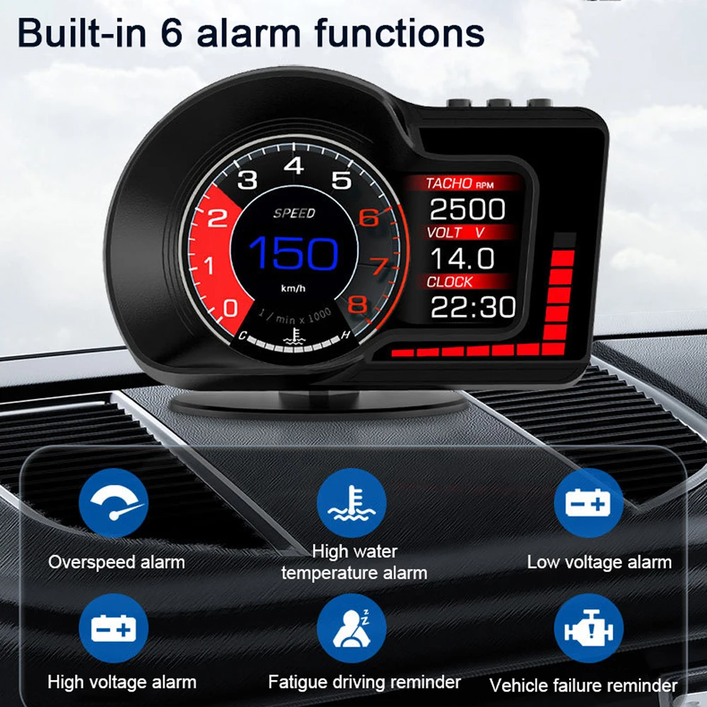 Автомобильный проекционный дисплей (HUD) с цифровым GPS-спидометром, двойной системой отображения: скорость, часы, частота вращения коленвала, температура воды и масла, высота.
Автомобильный проекционный дисплей (HUD) с цифровым GPS-спидометром, двойной системой отображения: скорость, часы, частота вращения коленвала, температура воды и масла, высота.
