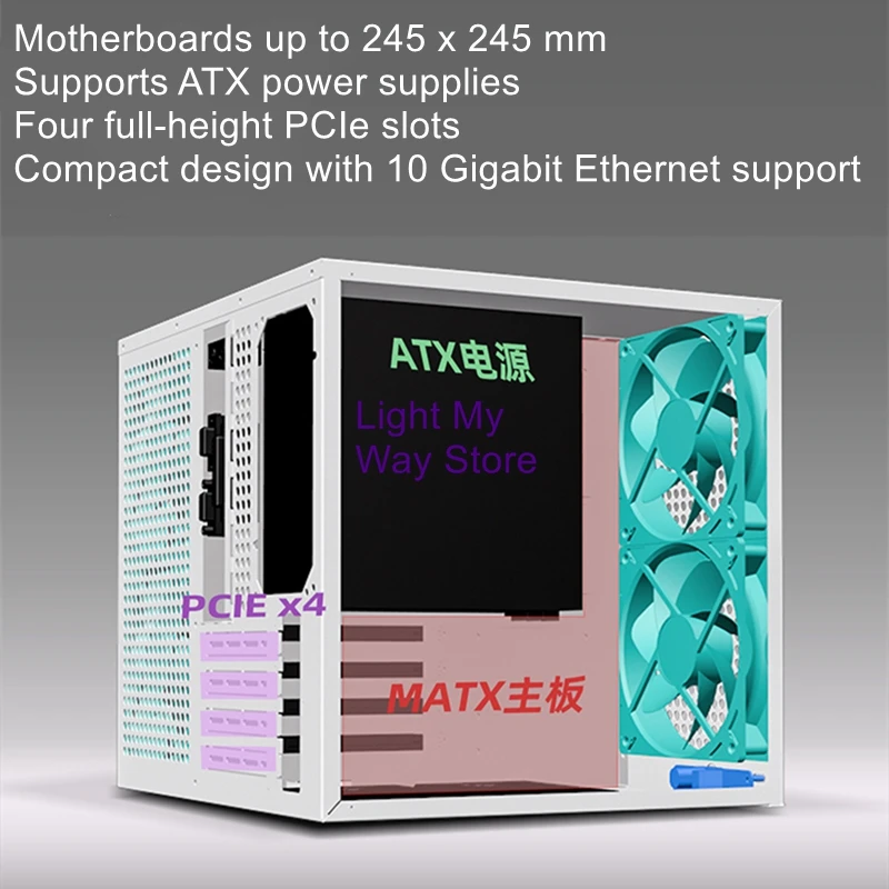 8-bay NAS chassis, Micro-ATX motherboard, ATX power supply, SATA backplate, full-height PCIe, home storage
8-bay NAS chassis, Micro-ATX motherboard, ATX power supply, SATA backplate, full-height PCIe, home storage