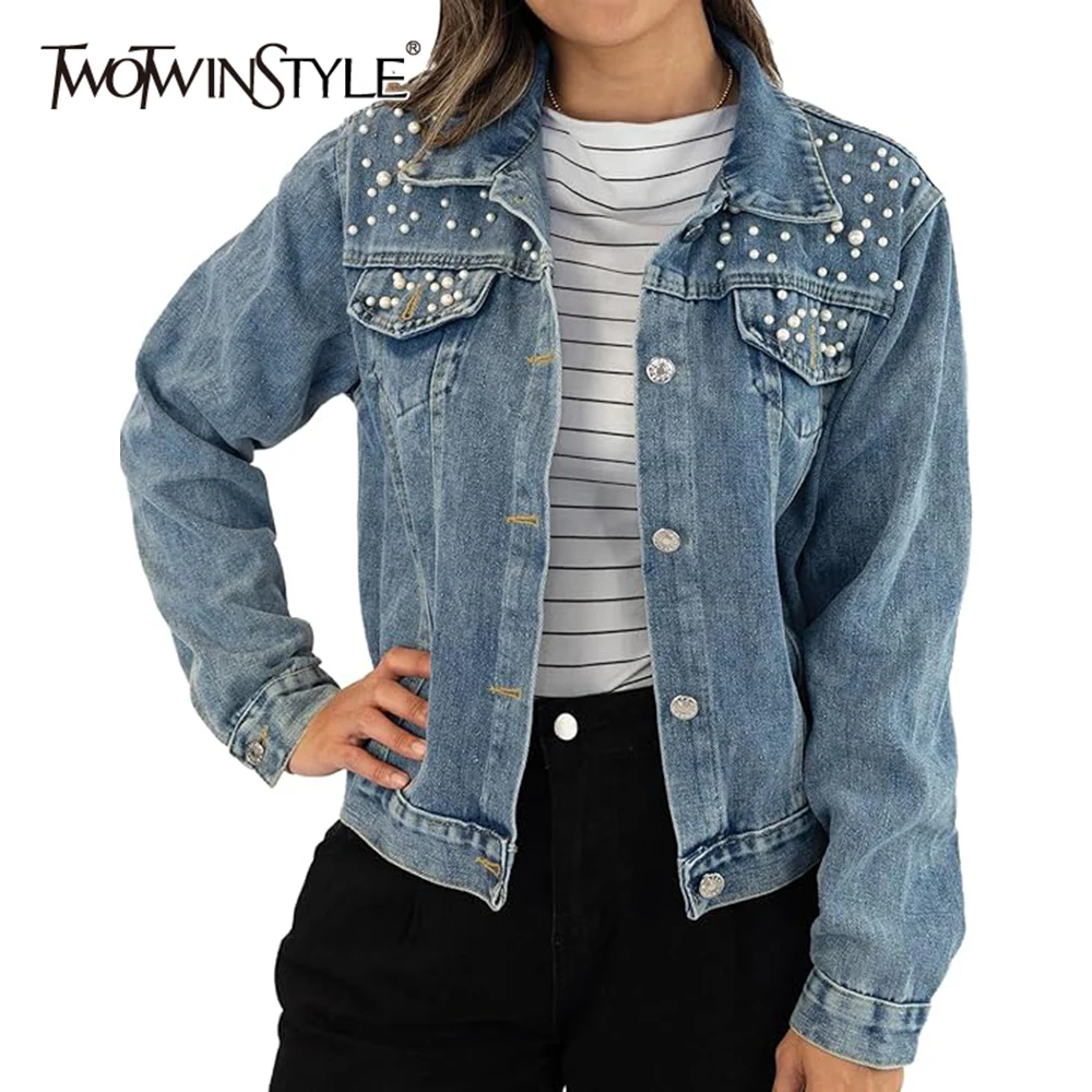 TWOTWINSTYLE Solid Slimming Spliced Bead High Street Jackets for Women Lapel Long Sleeves Patchwork Cowboy Coat Female Clothing 
TWOTWINSTYLE Solid Slimming Spliced Bead High Street Jackets for Women Lapel Long Sleeves Patchwork Cowboy Coat Female Clothing
