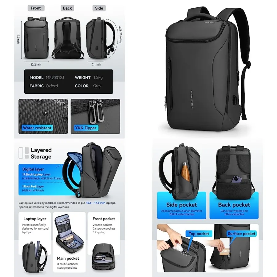 Backpack for Men Waterproof and Travel Laptop Backpack with USB Charging, Fits 17 Inch Laptop and Tech Gear
Backpack for Men Waterproof and Travel Laptop Backpack with USB Charging, Fits 17 Inch Laptop and Tech Gear